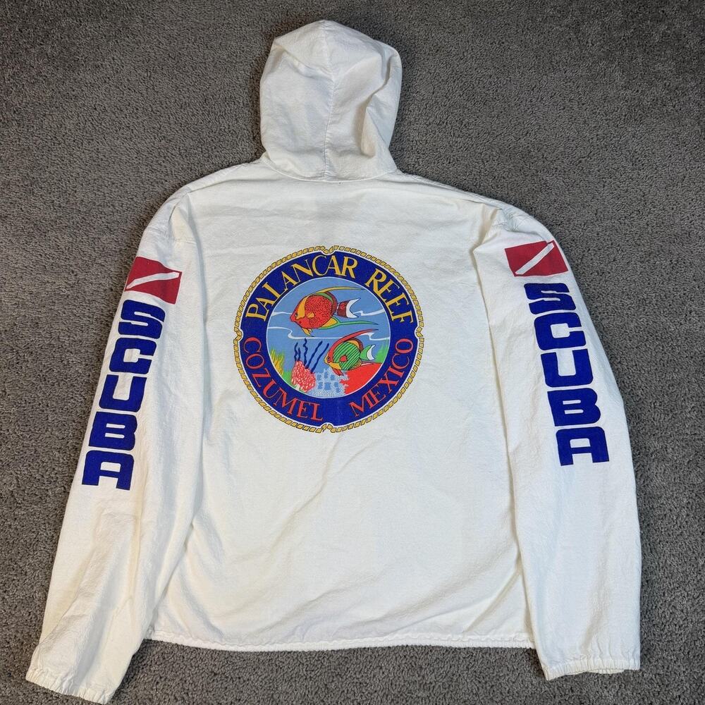 Vintage Scuba Hoodie Mens XL White Full Zip Palancar Reef Graphic Cozumel 90s
